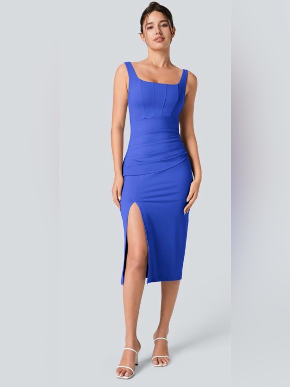 Halara SoftlyZero Airy Square Neck Corset Dress Aster Blue NEW Medium M